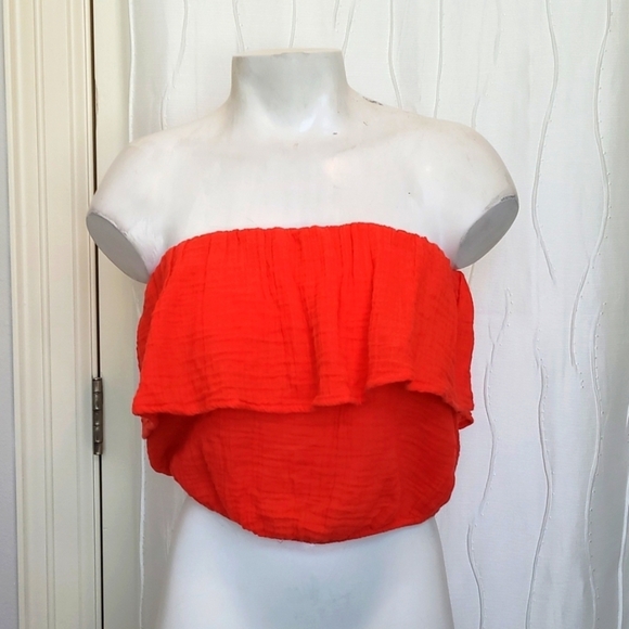 aerie Tops - Aerie Coral Ruffle Layered Tube Top